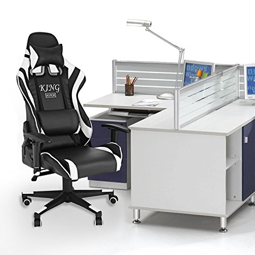 Sports Racing Gaming High Back Office Chair Ergonomic PU Leather & Fabric Swivel Recliner Executive Chair with Armrests[UK Stock]