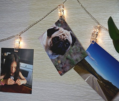 Clip Fotoanzeige Draht 3 Meter 20 LED Lichterkette 3 x AA Batterie Präsentiert Klare Kabel für Desktop-Dekoration (warmweiß) - 2
