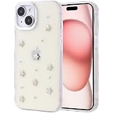 Coverzone Apple iPhone 15 ile uyumlu Kılıf Airbag K&ouml;şeli 2mm Kamera &Ccedil;ıkıntı Korumalı Simli Şeffaf Baskılı Z-Kutup Kapak Yıldı