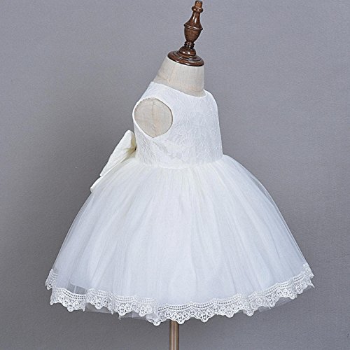 Happy Cherry Taufkleid Kleider Baby Süßes Kleid Kleine Prinzessin Kleid Ärmelloses Falten Kleid mit Große Schleife Gr.12 für die Körpergröße 68-80cm(6-12 Monate) - Weiß - 5