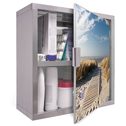 Medizinschrank groß Edelstahl abschließbar 30x45x12cm Arzneischrank Medikamentenschrank Hausapotheke Erste Hilfe Schrank Motiv Dünen - 3