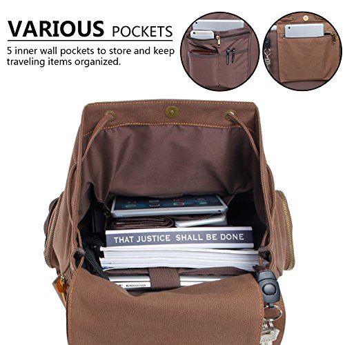 Lifewit Canvas Rucksack 17 Zoll Vintage Laptop Daypack Casual Reiserucksack Schulrucksack Reisetasche 25L