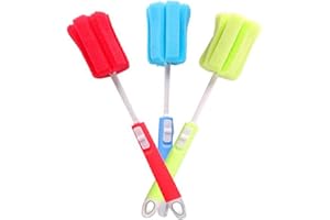 ERICOTRY 3 cepillos de esponja de espuma para lavar platos con mango largo ajustable, cepillos de limpieza suaves para biberones, cocina, vasos, tazas (color al azar)