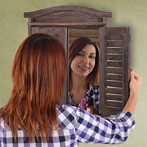 Wandspiegel Spiegelfenster mit Fensterläden 53x42x5cm ~ braun shabby - 3