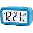 douself Smart Digital Alarm Clock with Date and Temperature Snooze Button on Top Battery Operated Rectangle Desk Clock with Night Light for Bedroom Kids Children Girls Boys