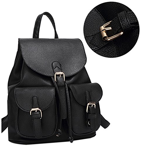 Kleiner Rucksack, Coofit Damen Rucksack Leder Schwarz Daypack Rucksack Schulrucksäcke Schulranzen - 2