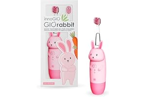 innoGIO Cepillo de Dientes Eléctrico Infantil GIOrabbit - 7 Colores LED, Mango Silicona, 4 Modos, Temporizador 2 min, Apto Niños entre 2 y 12 años, Rosa, Pila AAA no incluida (Cabezal Interc Incluido)