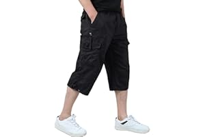 KEFITEVD Pantalones Cortos Casuales de Sarga Elásticos 3/4 para Hombre