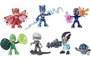 PJ Masks F2096 Pyjamasques, Coffret Héros et Méchants, Jouet préscolaire avec 7 Figurines Pyjamasques et 10 Accessoires, dès 3 Ans Multicolore