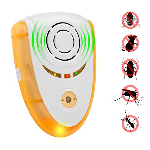 Ruichenxi Control de plaga Antimosquitos Ahuyentador ratones Repelente Ultrasonico Antiplagas Contra insectos Repele a ratones, ratas, moscas, cucarachas, arañas, mosquitos y hormigas – Ecológico, no tóxico y seguro para las mascotas - Electrónico (Auto Luz de Noche )(Frecuencia ajustable, efectivo 120 metros cuadrados.)