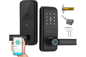 XENOCAM Smart Lock, Keyless Entry with Sleek Matte Black Handle, Electronic Keypad Deadbolt,Fingerprint & Touchscreen Keypad, Biometric Bluetooth Smart Lock for Front Door