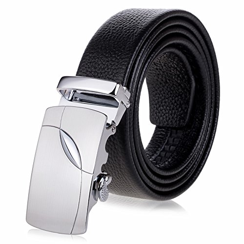 Vbiger Men’s Shining Metallic Buckle Leisurable Business Cowhide Leather Belt (49.2 inches, Black18)