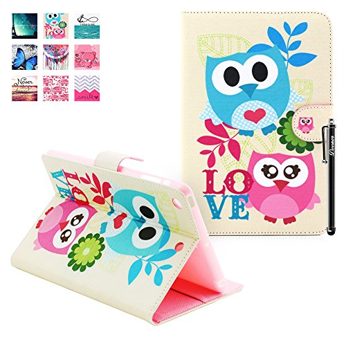 iPad Mini 3 Hülle, Deenor Two owls Pattern PU Leder Abdeckung Stand Flip Schutzhülle Hülle für Apple iPad Mini 1/2/3 Generation. (Two owls)