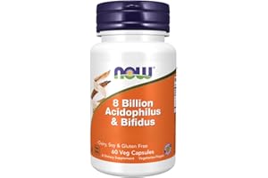 ‎NOW Now Foods 8 Billion Acidophilus & Bifidus (gute Bakterienkulturen), 60 vegane Kapseln, Laborgeprüft, Glutenfrei, Ohne Gentechnik, Vegetarisch, Sojafrei