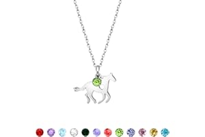 MIEOYUE Horse Gift.Horse Necklace Lucky Birthstone Pendant Silver Necklace Personalized Birthday Gift for Girl