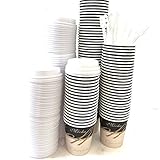 Extiff Lot de 100 Gobelets 100-120ml Carton Kraft avec Couvercles et Touillettes Agitateurs pour Café à Emporter (100-120 ML)