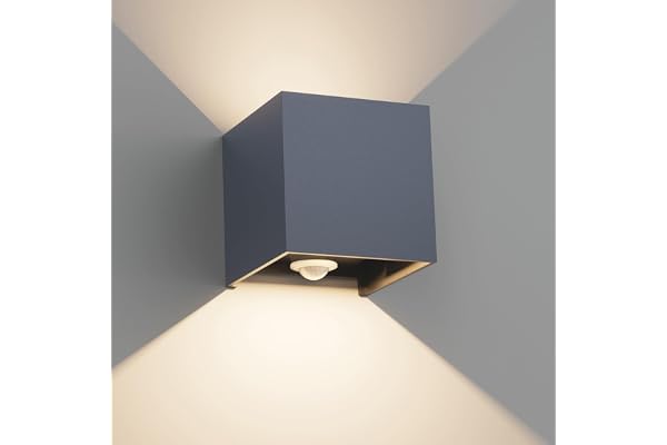 Klighten 12W Applique Murale Extérieur avec Détecteur de Mouvement,IP65 Éclairage Mural extérieur/intérieur avec Angle de Faisceau Réglable, Applique Murale Up Down,4000K,Anthracite