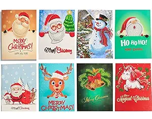 ShuoBeiter Christmas Cards 5D Diamond Painting Kits Embroidery Arts Craft DIY Kit Handmade Gifts Greeting Card with Envelope Creative Cards (8 Packs)
