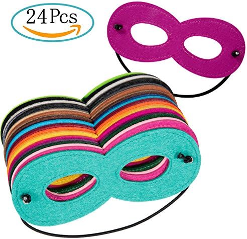 ZeWoo 24 Pcs Superhero Masks, Super Masks Halloween Mask Super Hero Cosplay Party Eye Masks Felt Masks with Elastic Rope for Kids Party, Multicolor