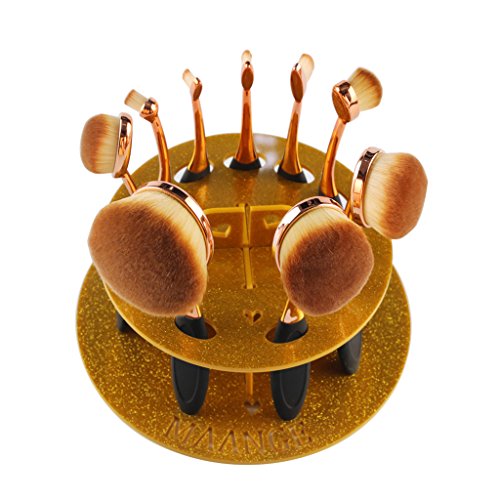 10-Loch Praktisch Pinselhalter, perfekt für Make-up Tisch, ordentlich Pinselständer, Kosmetik Organisator – Gold - 5