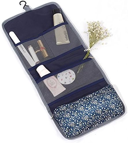 HAKGY Travel Toiletry Bag Folding Make Up Pouch Storage with Hook Organizer for Travel, Business and Bathroom Household (Navy Blue)