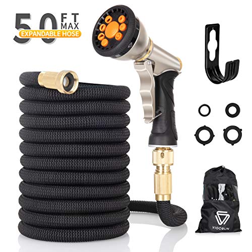 Vigorun Tuyau d'arrosage Extensible 30 m avec 9 Buses de pulvérisation - Résistant aux fuites - Tuyau d'arrosage avec raccord en Laiton Massif pour Laver Les Animaux de Compagnie dans Le Jardin 15M