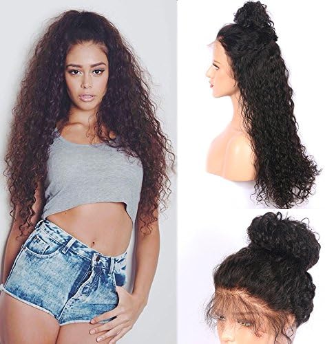 Evlynn Hair Water Wave Lace Front Human Hair Wigs Glueless 130% Density Brazilian Virgin Wigs with Baby Hair for Black Women Natural Black 8Inch