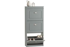 SoBuy Armoire à Chaussures, Meuble à Chaussures d'Entree, Meuble de Rangement, Placard Chaussures, Commode à 3 Abattants pour Entrée, Couloir et Chambre, L53xP24xH117 cm, Gris, FSR94-HG
