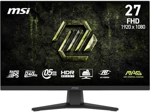 msi MAG 272F X24 – Monitor Gaming 27" FHD (1920×1080), Rapid IPS, 240 Hz, 0,5 ms, HDR Ready, AMD FreeSync Premium, AI Vision, Eye Care, HDMI 2.0b, DisplayPort 1.2a, Design frameless, VESA, Nero