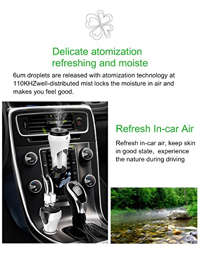Auto Luftbefeuchter, CrazyFire 50ml Reise-Größe Luftreiniger, Ultraschall-Aromatherapie ätherisches Öl Diffusor Auto Lufterfrischer mit Dual USB Port - 5