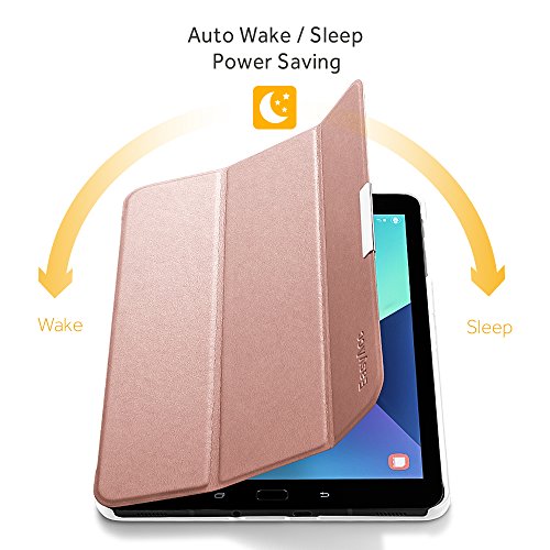 EasyAcc Samsung Galaxy Tab S3 T820/ T825 Hülle Case mit Standfunktion/ Automatische Sleep Wake Funktion PU Leder hüllen für Samsung Galaxy Tab S3 (9,68 Zoll) Smart Cover (Rose Gold, Kunstleder, Ultra) - 2