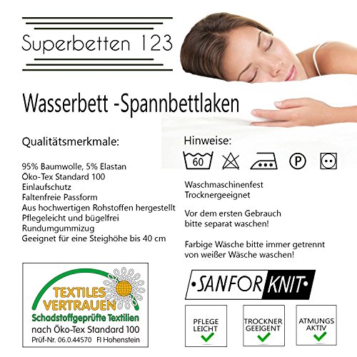 Wasserbett Spannbettlaken 200g/m² Steghöhe 40 cm Spannbetttuch Mit Rundum-Gummi Boxspringbett für 180×200 bis 200×220 cm Weiß - 4