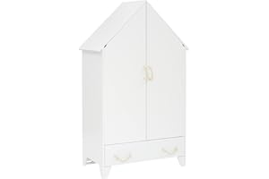 ‎PUCKDADDY Puckdaddy Carlotta Wardrobe 110 x 55 x 187 cm Children's Wardrobe Painted White for Baby Room and Children's Room Baby Cabinet House Storage Space for Clothes and Toys Includes Jute Phase Handles