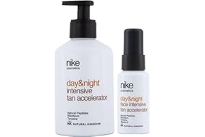 NIKECOSMETICS - Pack Potenciador del Bronceado Tan Accelerator Monoi Vibes Day&Night, Corporal 250 ml + Facial 40 ml, con Manteca de Karité y Aceite de Soja, Suavidad, Textura Ligera, Fórmula Vegana