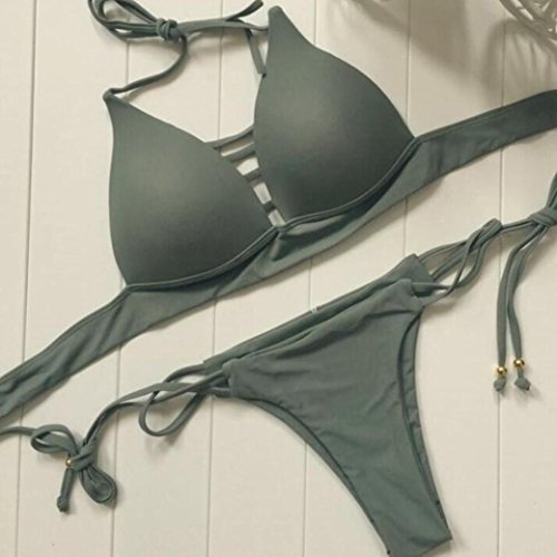 Damen Bikini-Set Internet Bunte Push-Up gepolsterte BH Badeanzug Beachwear (M, Grün) - 2