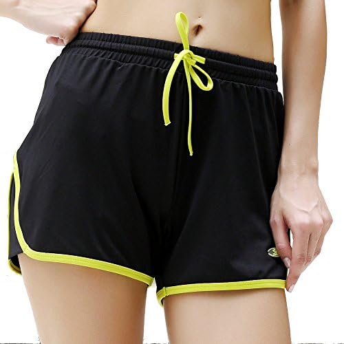 Yvette Women's Sports Shorts - Anti-bacterial Breathable Running Short #8027, Black/Lime Green, S