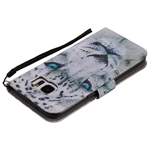 Feeltech Samsung Galaxy S7 Edge Hülle PU-Leder und Brieftasche Bunte Muster Fall mit Magnetverschluss, Hybrid-Kickstand mit Stand-Funktion, schlagen Sie schützende weiche TPU Stoßstangenabdeckung und Kreditkartenhalter für Samsung Galaxy S7 Edge Handgelenk Bügel-Buch-Art-Geldbeutel-Tasche mit 2 In 1 Berühren Sie Stift – White leopard - 8