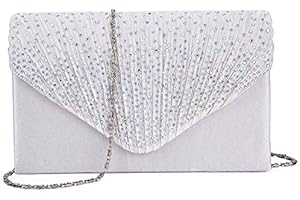 STEELFEVER Women Diamante Envelope Clutch Bag Evening Handbag Purse Wedding, Bridal, Prom, Party Shoulder Bags