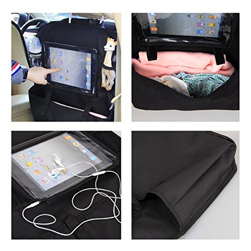 BAYTTER® Rücksitzschoner Rückenlehnenschutz + Rücksitz Organizer mit großer Kapazität, mit durchsichtigem iPad Tablet Fach, für Kinder Früherziehung wasserdicht, mit Mustern von „Wagen“, 60 x 45cm, passend für jedes Auto - 4