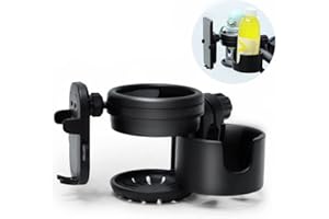 MTRSUE 3 in 1 Kinderwagen Getränkehalter mit Handyhalter, Universal Fahrrad Getränkehalter, um 360 Grad Drehbarer Getränkehalter oder Kinderwagen, Fahrrad, Rollstuhl, Walker, Scooter