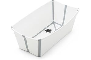 Stokke Flexi Bath, White - 64 x 24 x 34 cm - Foldable Baby Bath for Newborns & Babies - Lightweight, Durable & Easy to Store - Convenient to Use at Home or When Traveling