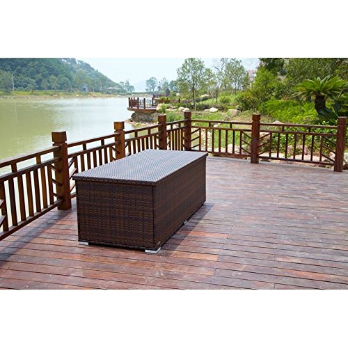OUTFLEXX praktische Kissenbox aus widerstandsfähigem Polyrattan, braun marmoriert mit Gasdruckfedern und Innenbezug, 204 x 94 x 75 cm, Gartentruhe Universalbox Aufbewahrungsbox Kissentruhe, wetterfest - 4