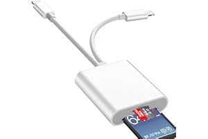 VECBMN Lecteur Carte SD iPhone, 2 en 1 Lightning to SD Card Reader, Adaptateur iPhone Carte SD, Adaptateur C/Arte S/D i-Phone, Lecteur de C-Arte S-D pour i-Phone, A-daptateur S-D i-Phone