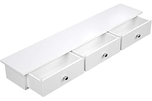 SONGMICS Mensola da Muro, Mensola da Parete con 3 Cassetti, Portata di 15 kg, 15 x 80 x 10 cm, Ingresso Soggiorno Ufficio, Montaggio Facile, Salvaspazio, Design Moderno, Bianco LWS085W01