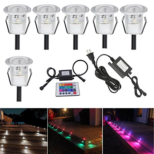 LED Einbaustrahler, 6er Set LED Bodeneinbauleuchte Ø30mm 0.3W Treppen Einbaustrahler DC 12V Einbaulampen IP67 Wasserdicht Außen Lampe RGB Veränderbare Lichter für Garden Küche Decke Holzbrücke Poolbeleuchtung Holzdeck