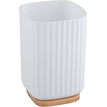 Dosatore Sapone Rotello Wenko - Dispenser Ricaricabile 250ml Con Dettagli Bamb&ugrave; Per Bagno E Cucina, Bianco/Naturale