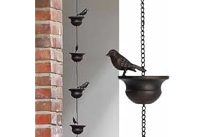 Mounteps Outdoor Bird Rain Chain, Garden Gutter Decoration With Hanging Bird & Bowl Design