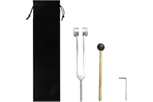 KSVFTB 128Hz Tuning Fork for Healing, Healing Instrument, Aluminum Alloy Tuning Fork with Silicone Hammer and Bag, Sound Healing Therapy Tool Set, for Meditation and Therapy (Silver) ﻿
