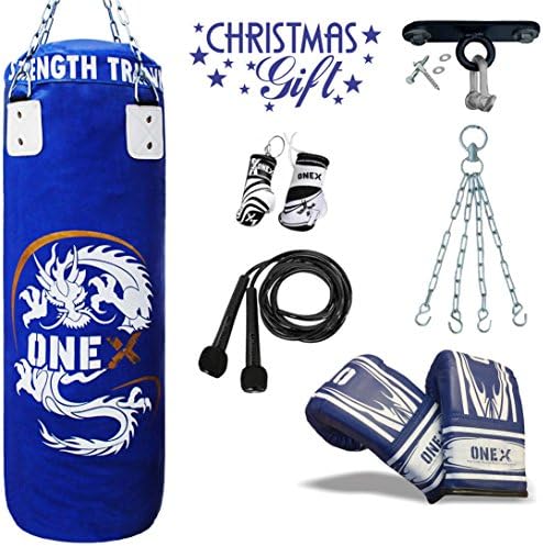12 Pieces Heavy Filled Boxing Set 3FT Punch Bag Gloves Ceilling Hook Chain Kids Mitt, MMA Punching Training Water Proof Bag, Rope &amp; Key Car Hanger (Christmas Gift )