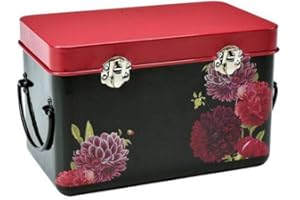Burgon & Ball RHS British Bloom Collection Tin Seed Packet Storage Box with Peonies and Dahlias